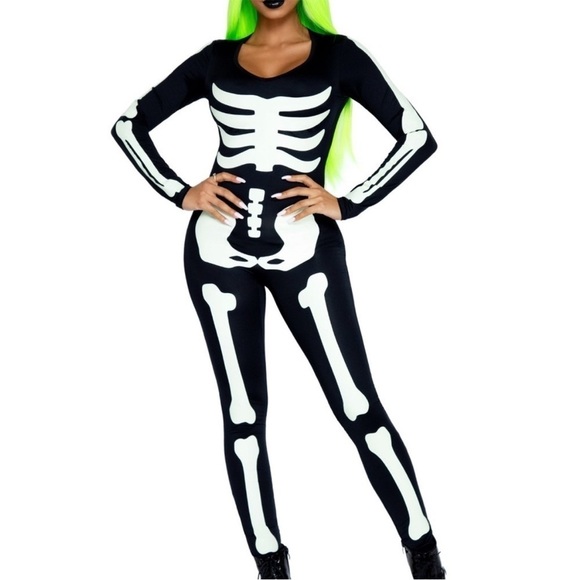 Leg Avenue Glow In The Dark Skeleton Bodysuit Halloween Costume - Picture 15 of 15